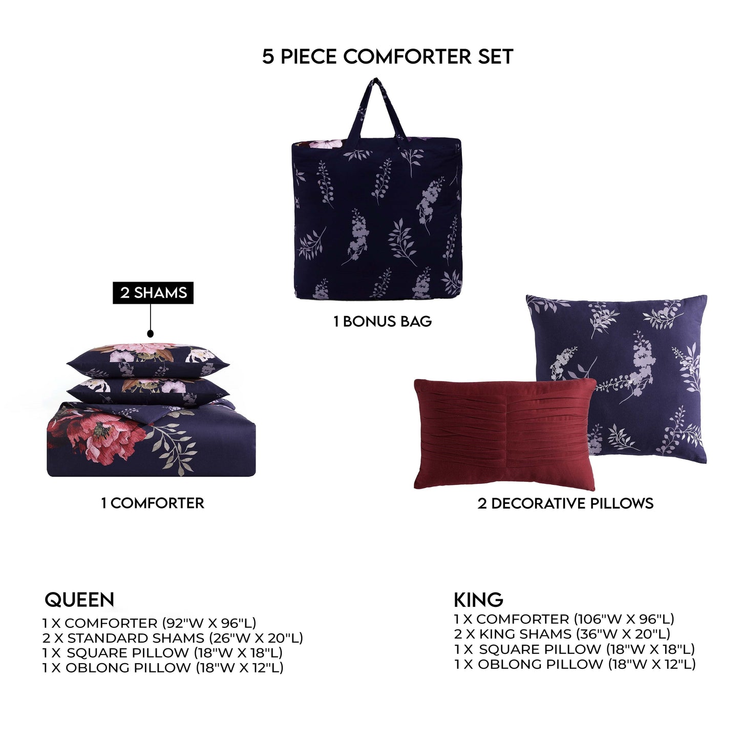 Bebejan Deep Purple Garden 5 Piece Reversible Comforter Set