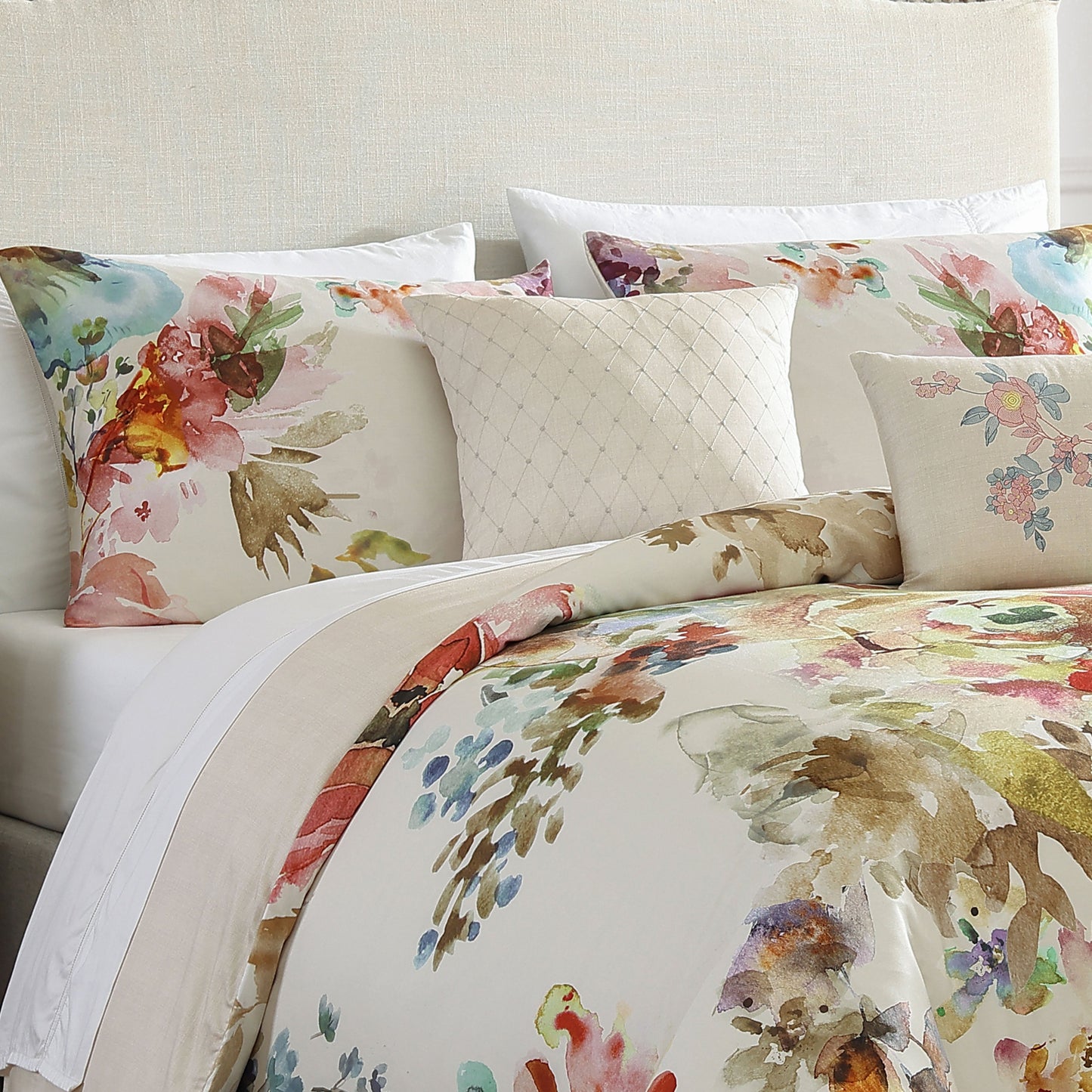 Bebejan Antique Flowers Ivory 5 Piece Reversible Comforter Set