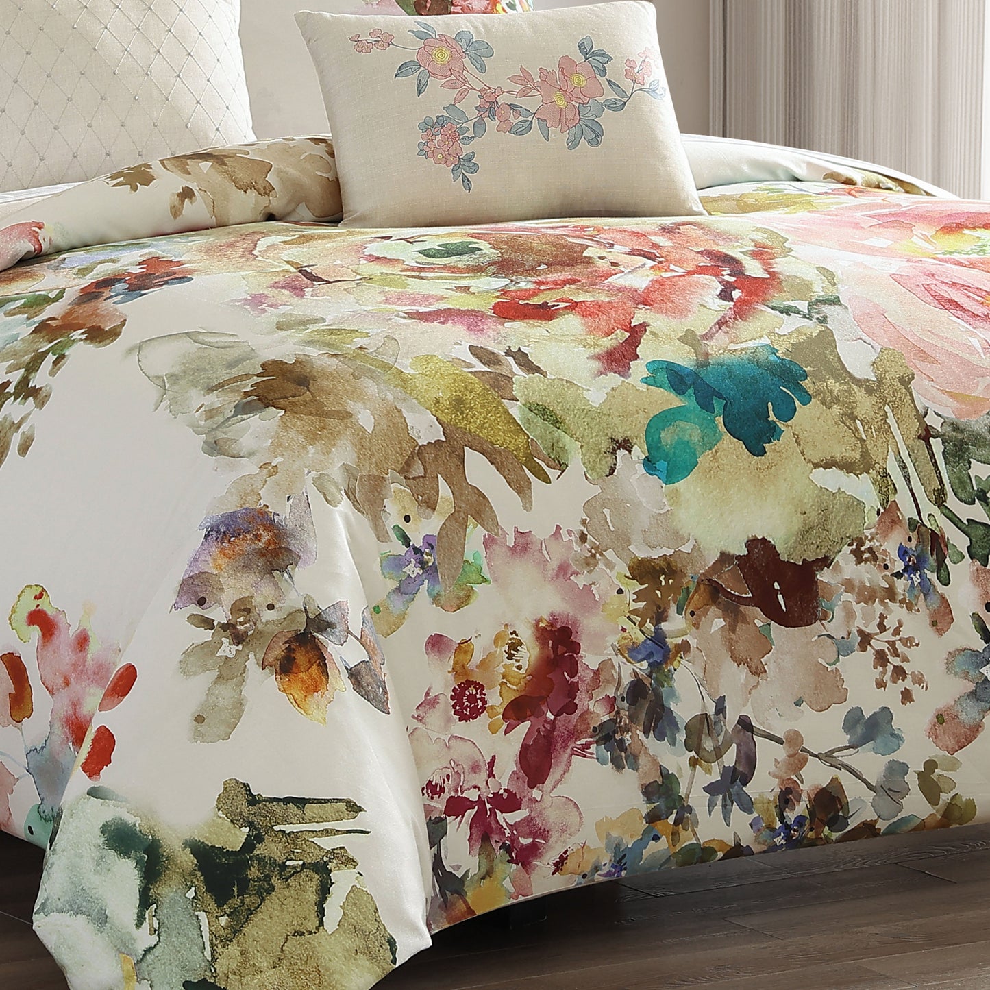 Bebejan Antique Flowers Ivory 5 Piece Reversible Comforter Set