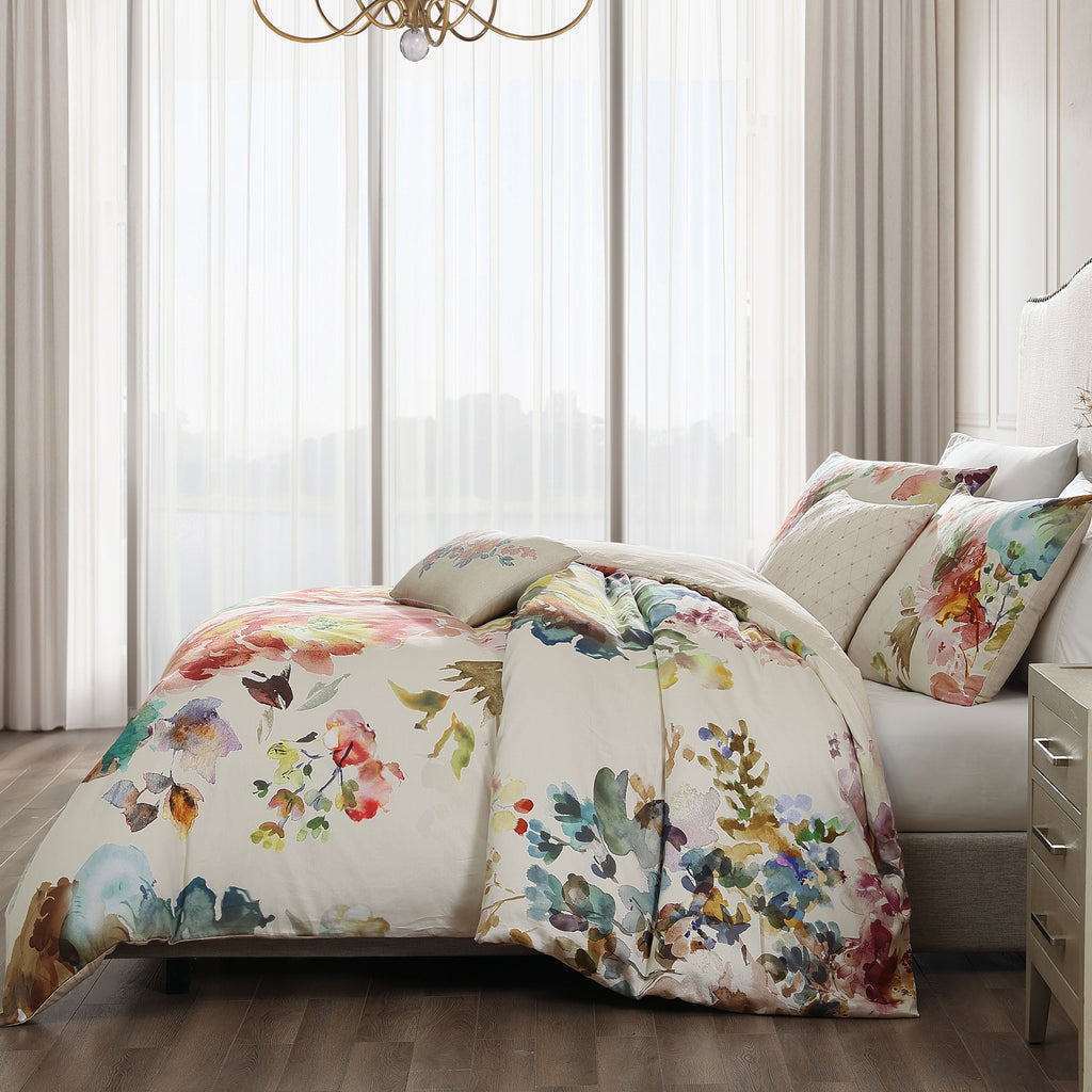 Bebejan Antique Flowers Ivory 5 Piece Reversible Comforter Set