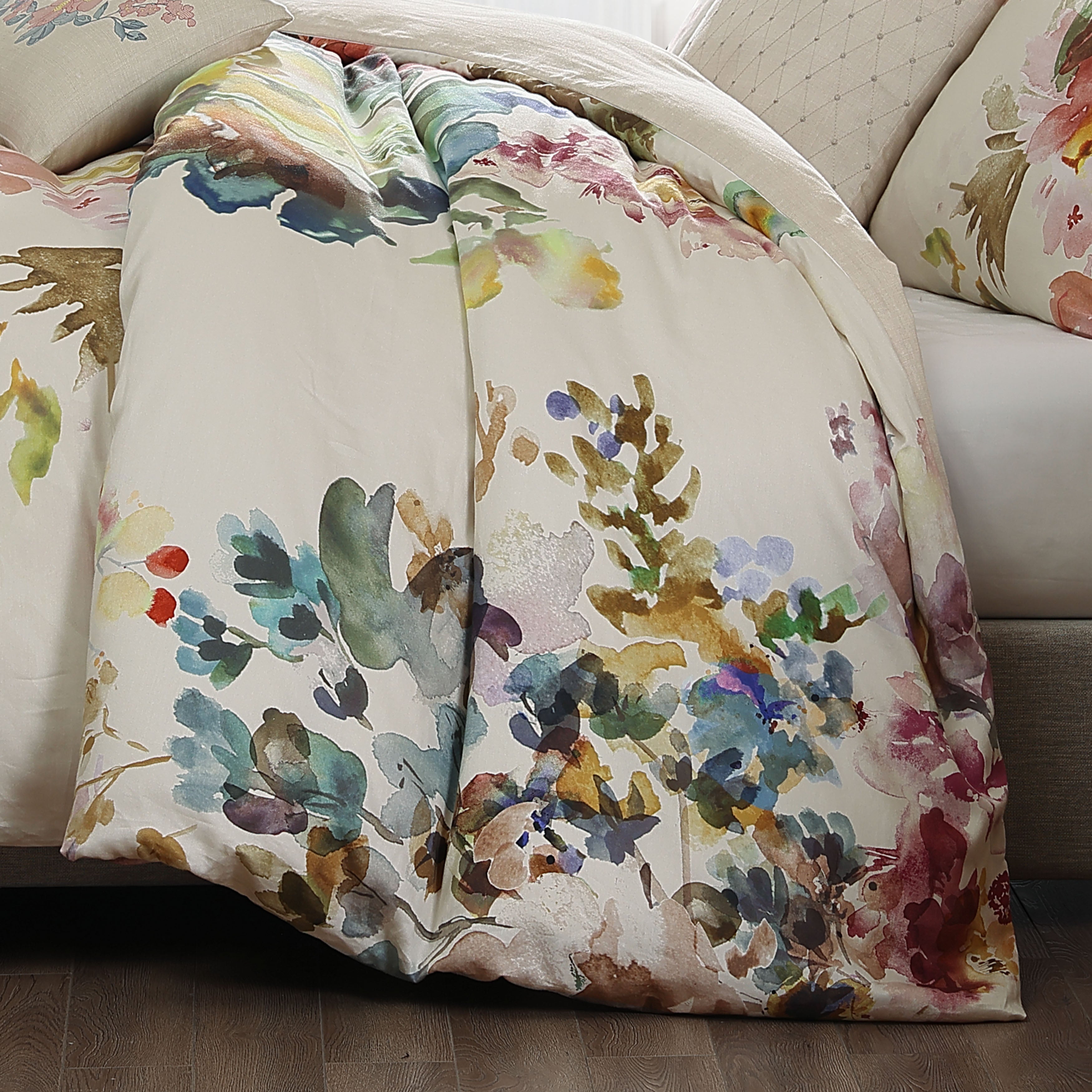 Bebejan Antique Flowers Ivory 5 Piece Reversible Comforter Set