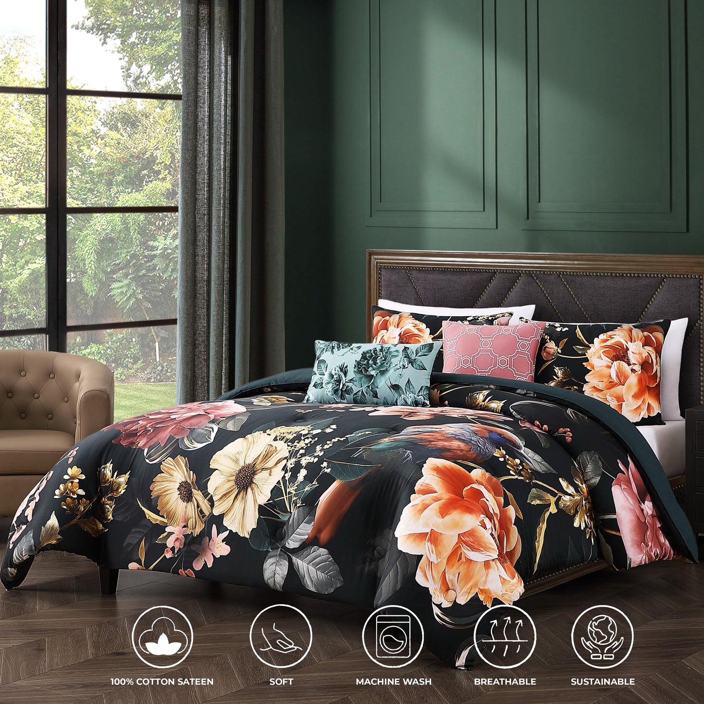 Bebejan Botanical Birds 5 Piece Reversible Comforter Set