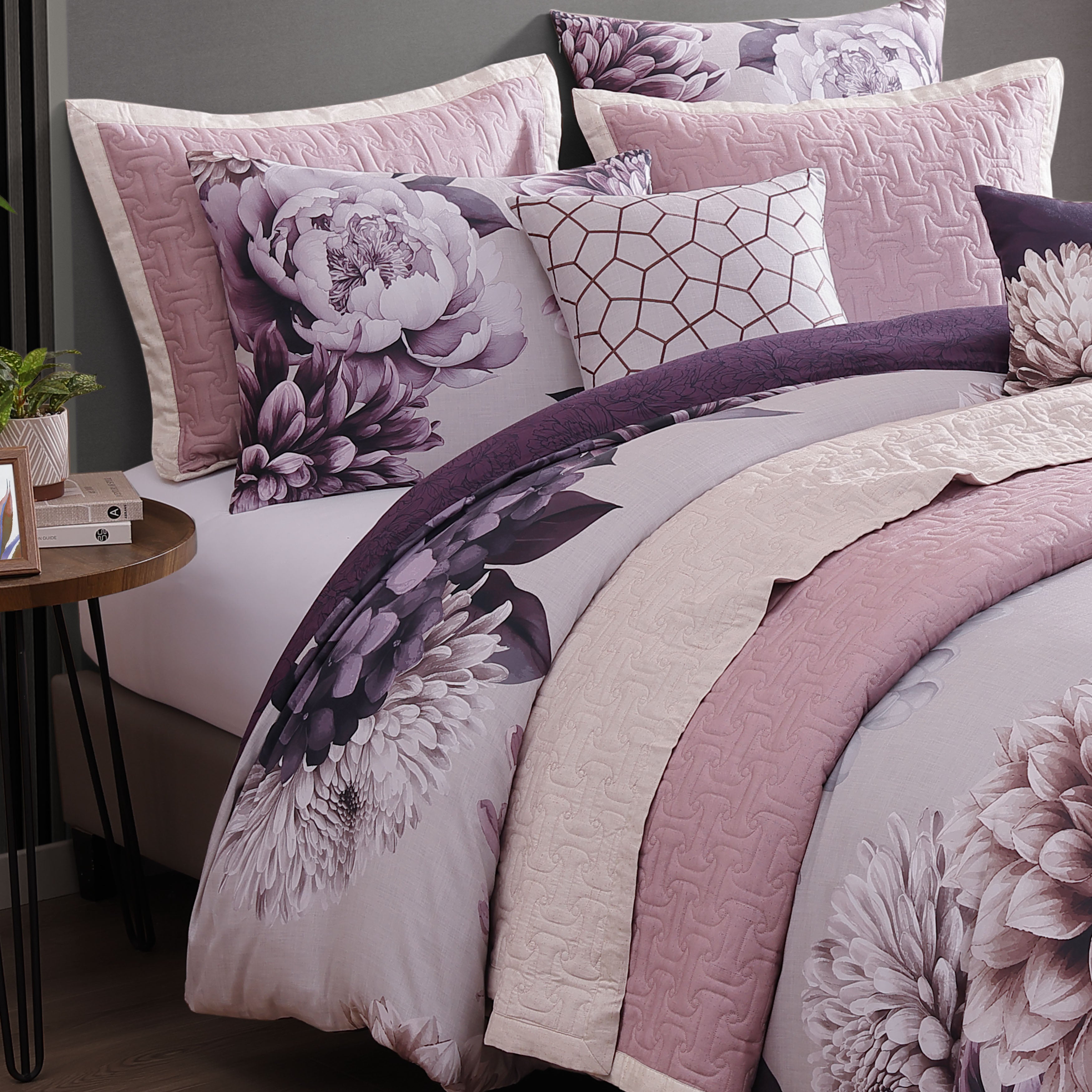 Bebejan Plum Petal 8 Piece Reversible Comforter & Coverlet Set
