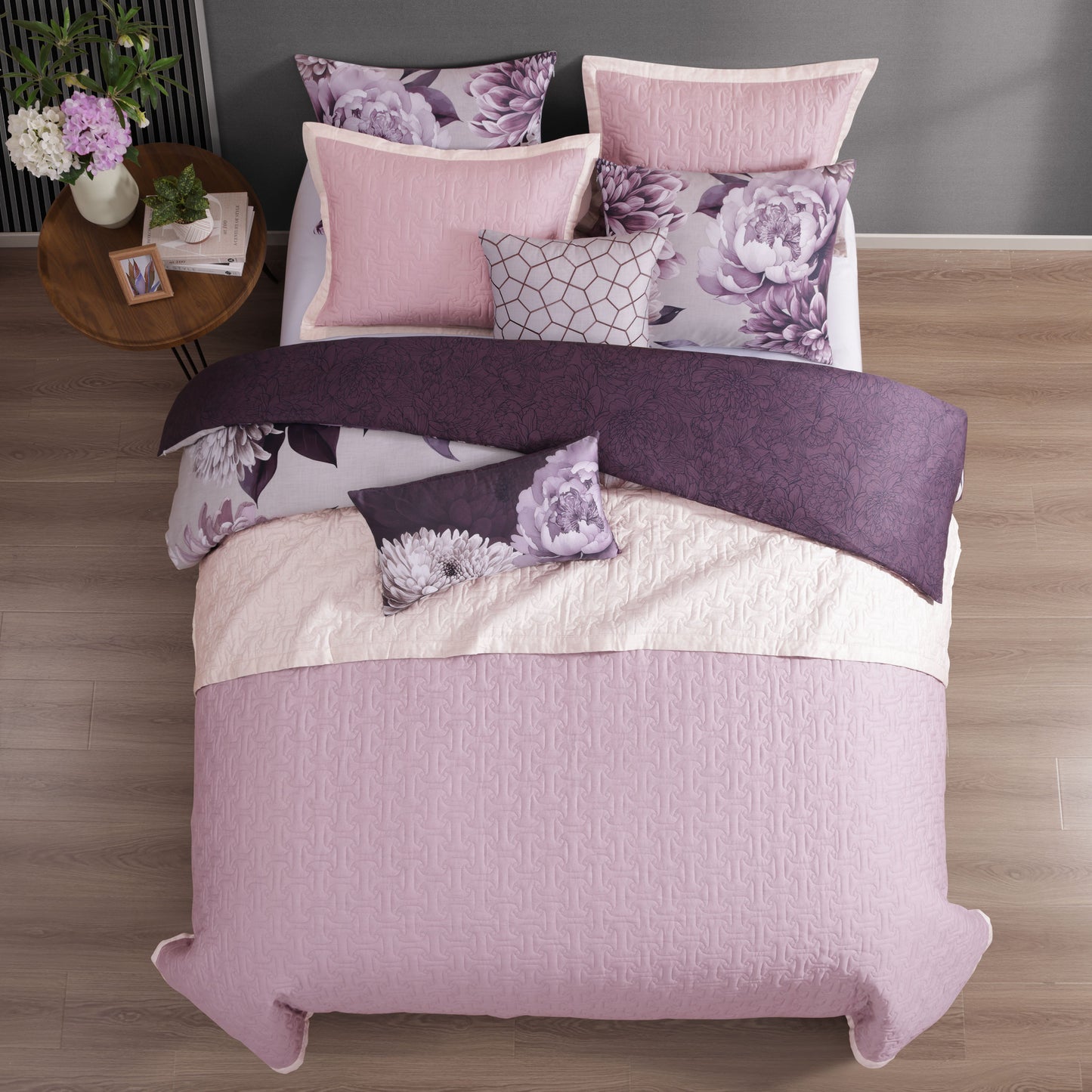 Bebejan Plum Petal 8 Piece Reversible Comforter & Coverlet Set