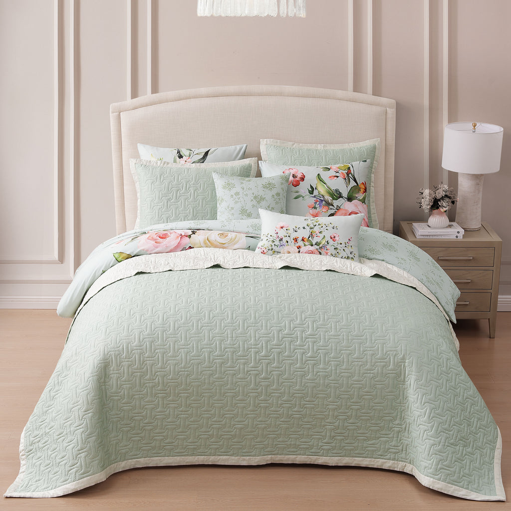 Bebejan Rose on Misty Green 8 Piece Reversible Comforter & Coverlet Set