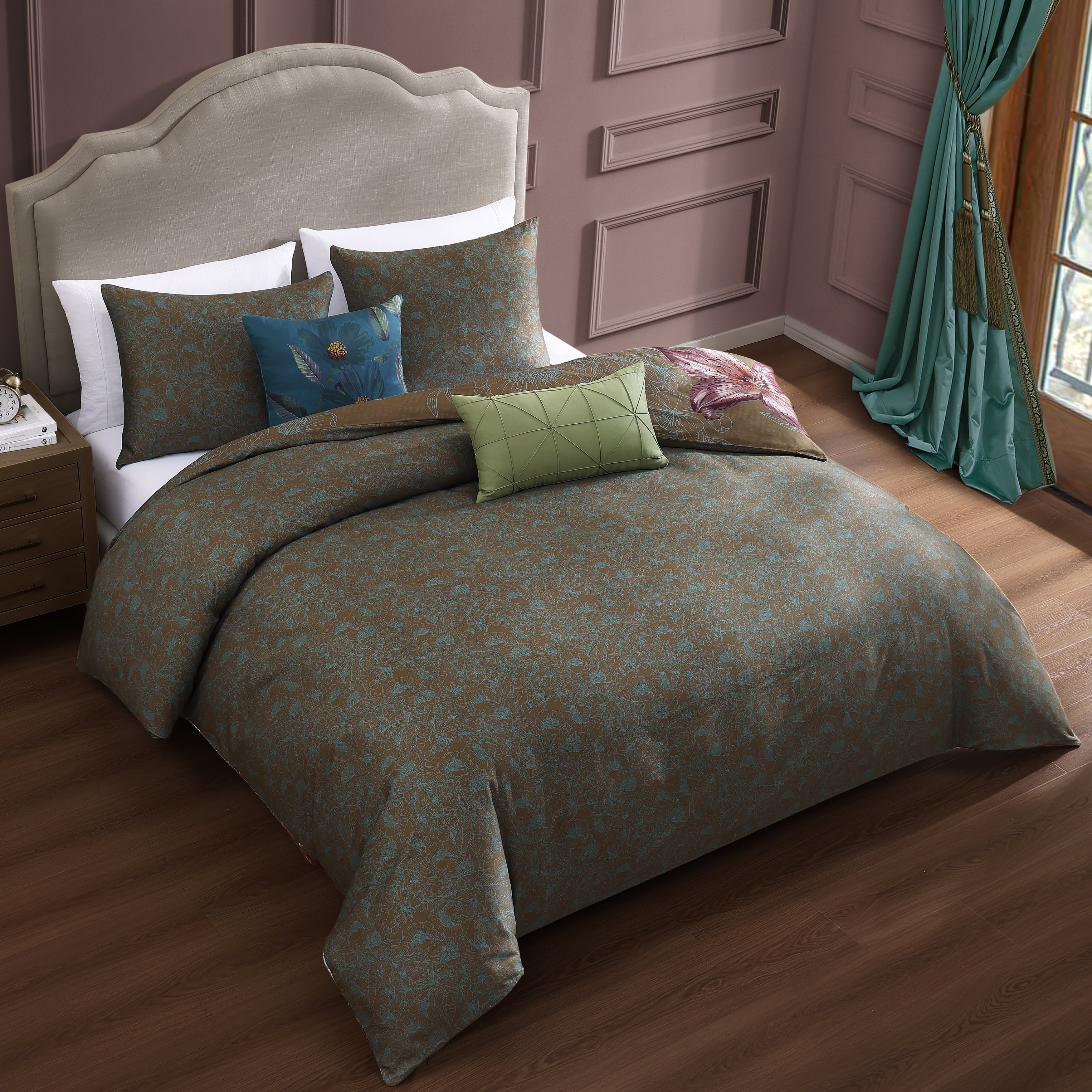 Bebejan Birds on Chocolate Brown 5 Piece Reversible Comforter Set