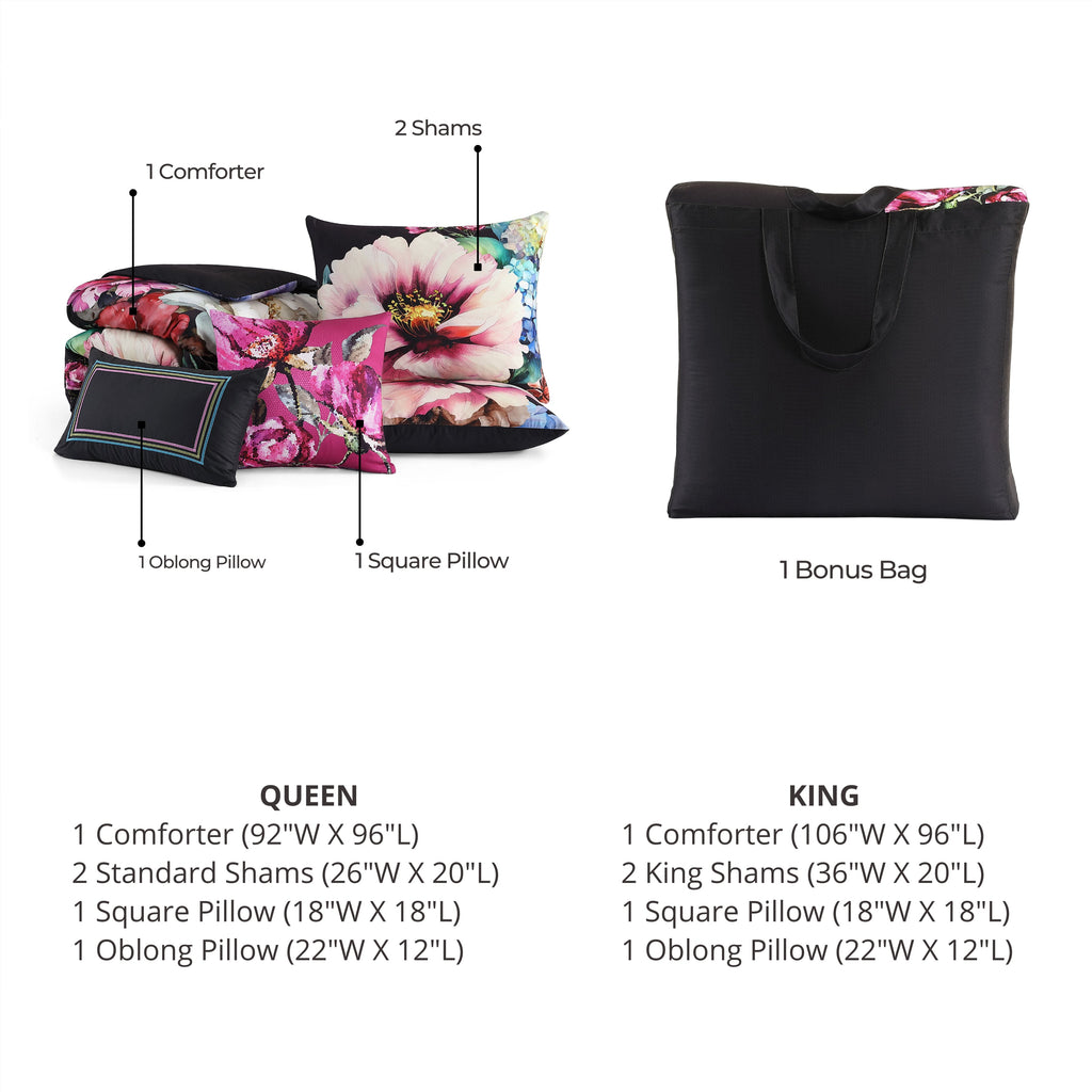 Bebejan Black Night Poppies 5 Piece Reversible Comforter Set