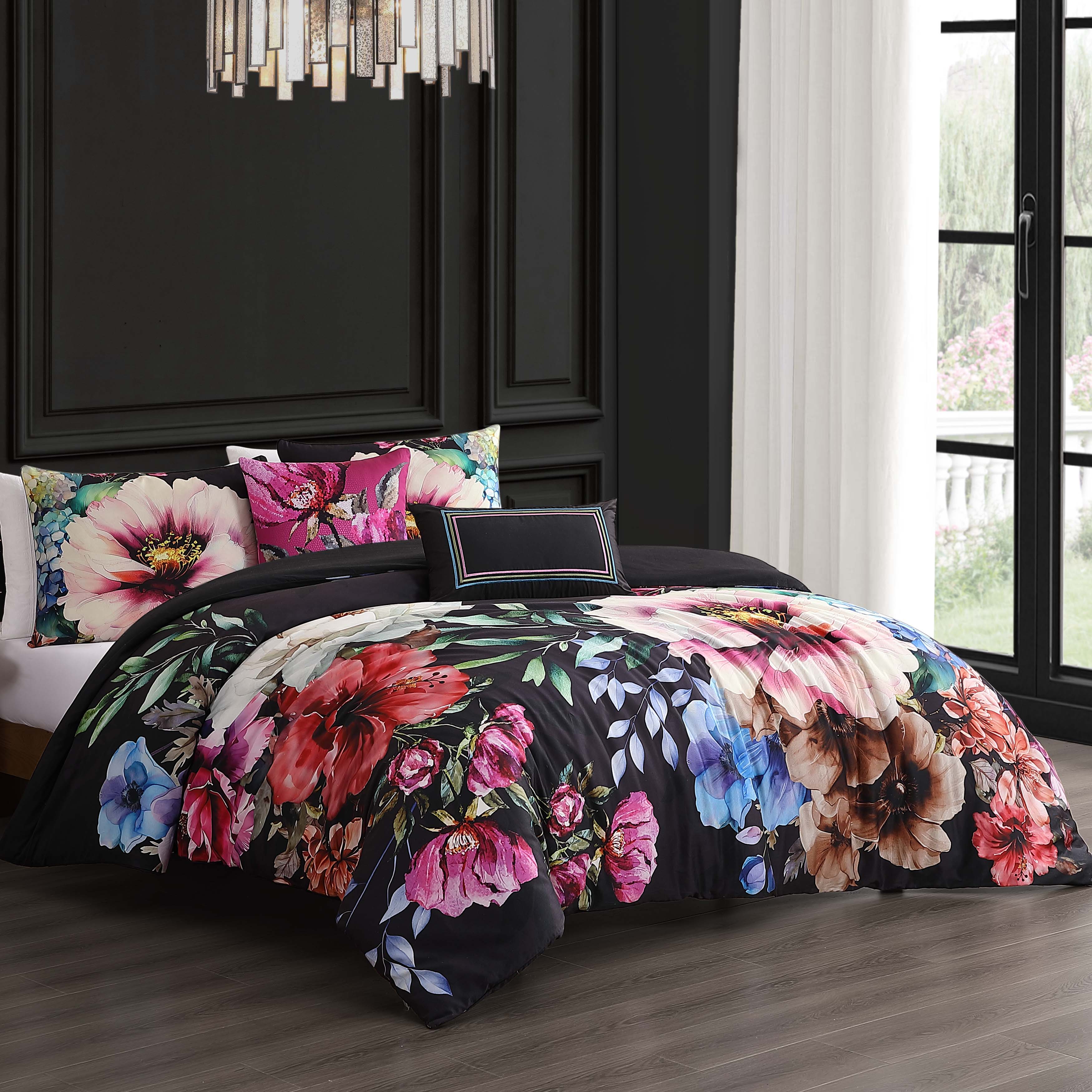 Bebejan Black Night Poppies 5 Piece Reversible Comforter Set