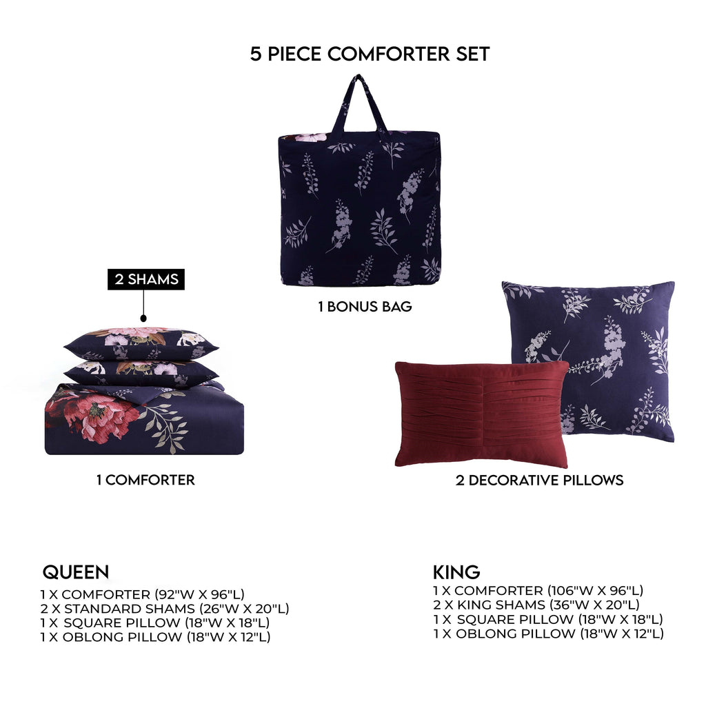 Bebejan Deep Purple Garden 5 Piece Reversible Comforter Set