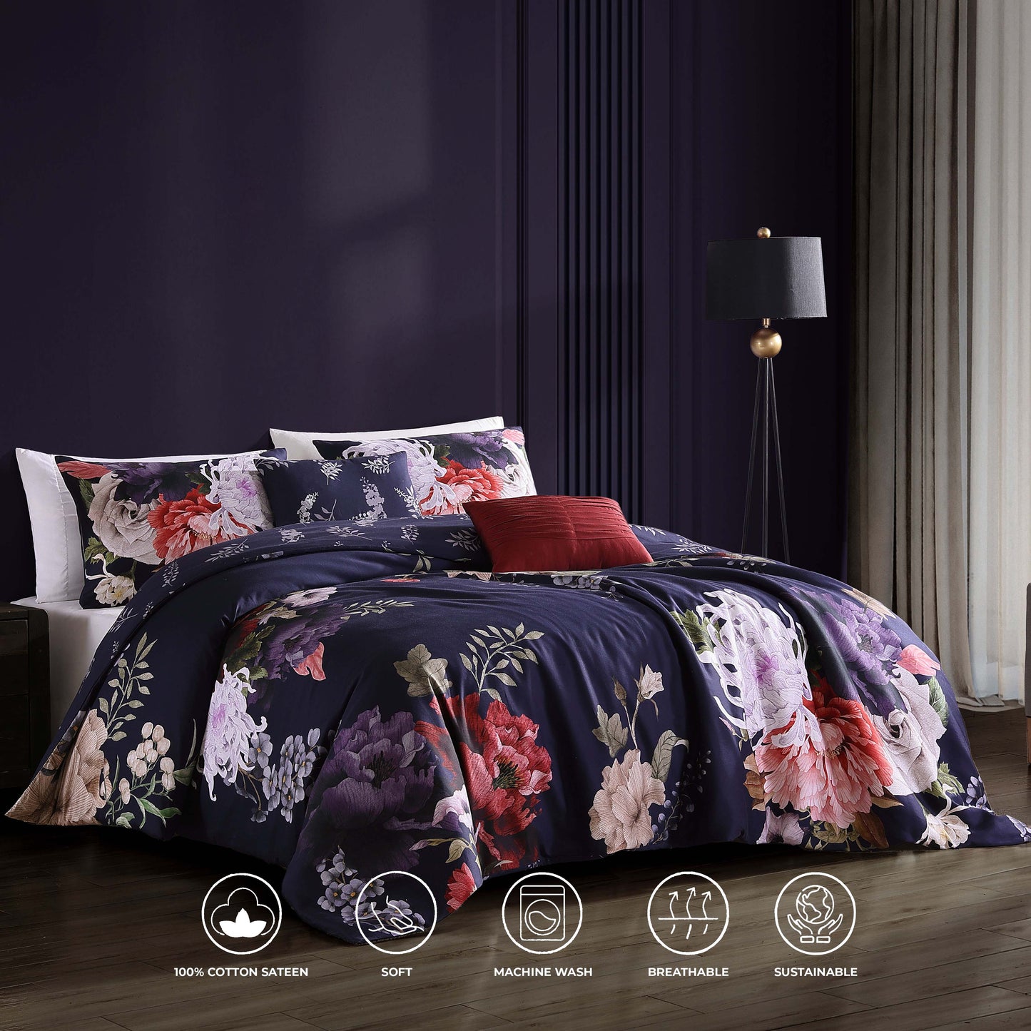 Bebejan Deep Purple Garden 5 Piece Reversible Comforter Set