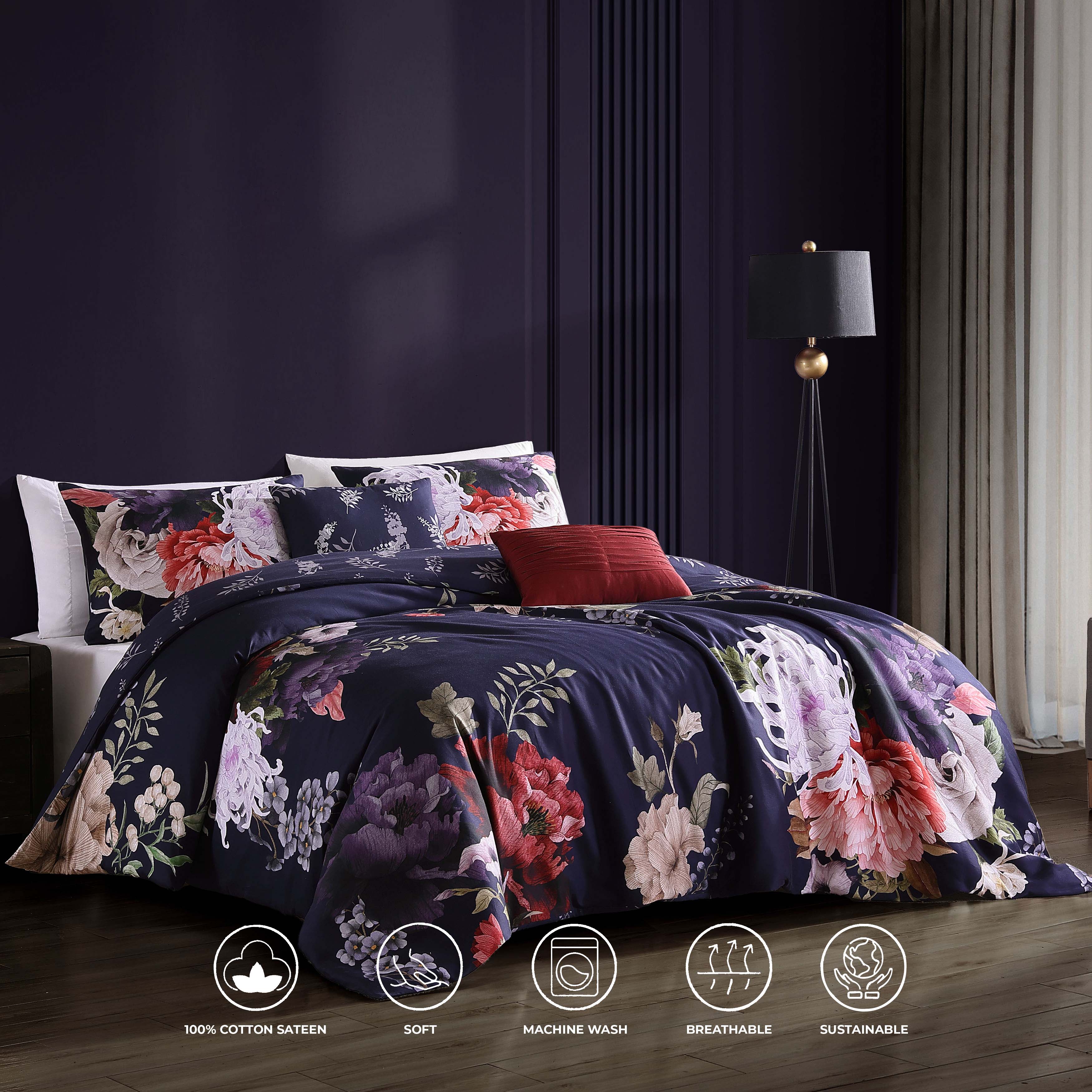 Bebejan Deep Purple Garden 5 Piece Reversible Comforter Set