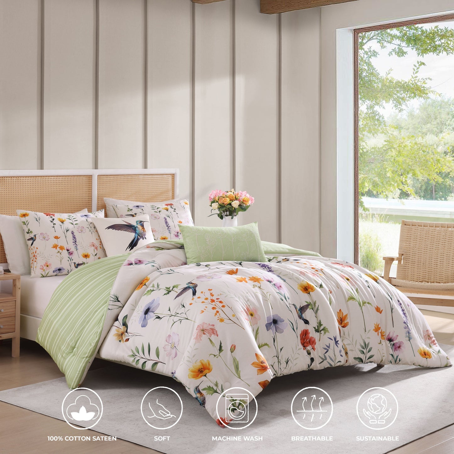 Bebejan Fresh Cut Flowers 5 Piece Reversible Comforter Set