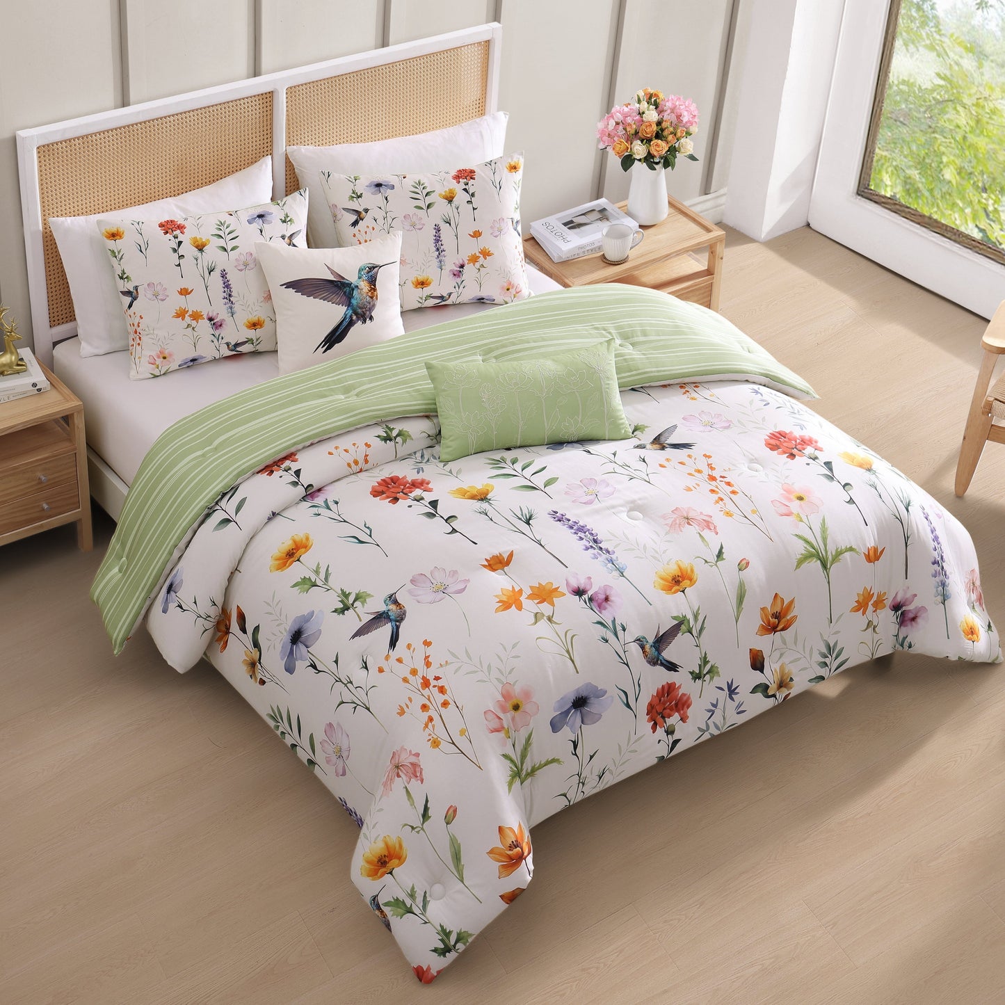 Bebejan Fresh Cut Flowers 5 Piece Reversible Comforter Set