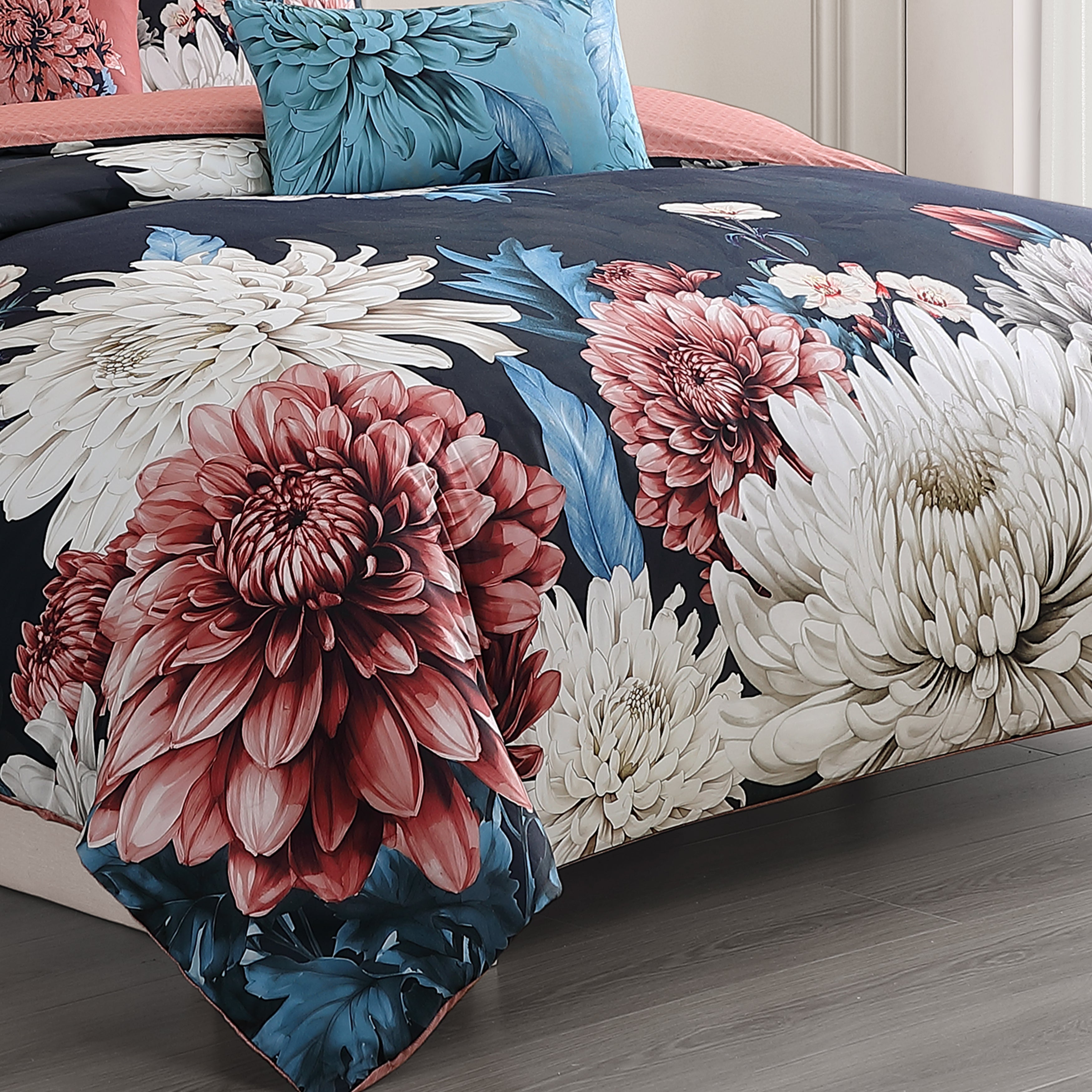 Bebejan Navy Mums 5 Piece Reversible Comforter Set