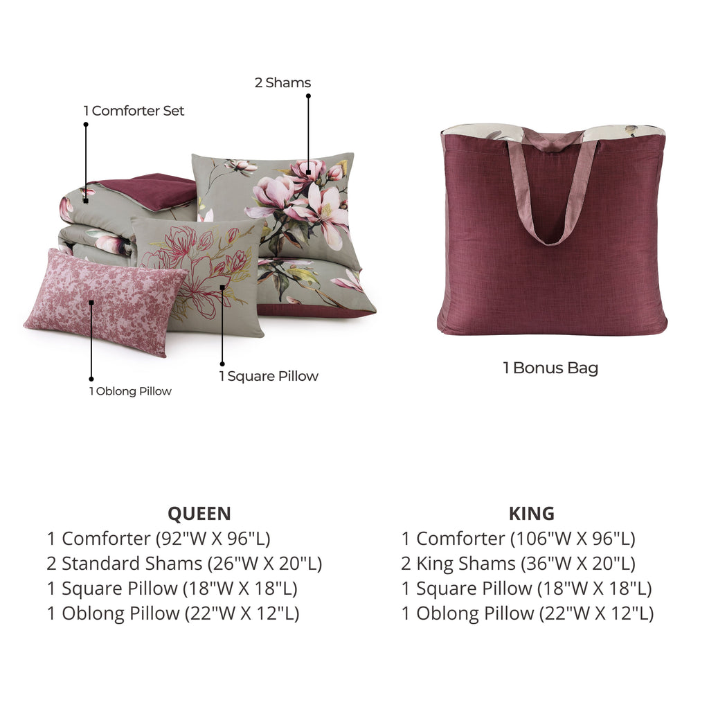 Bebejan Purple Lilies 5 Piece Reversible Comforter Set