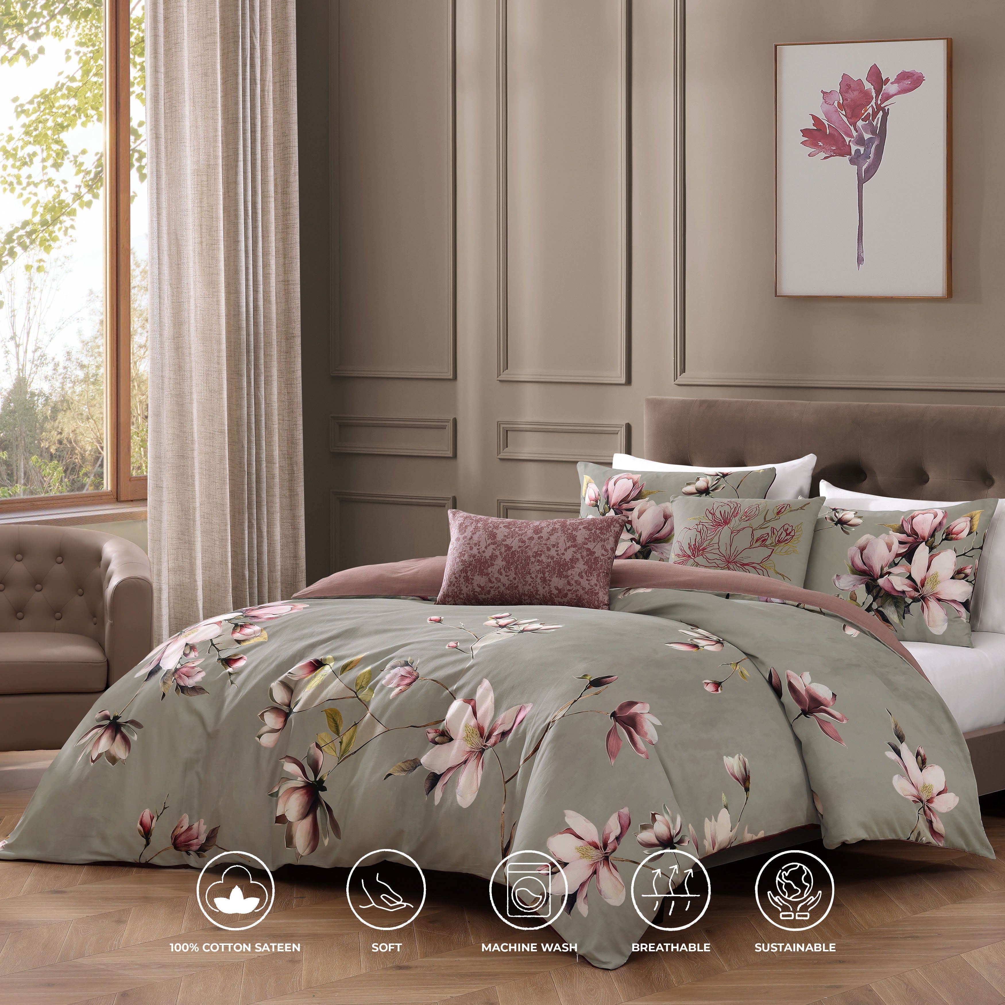 Bebejan Purple Lilies 5 Piece Reversible Comforter Set