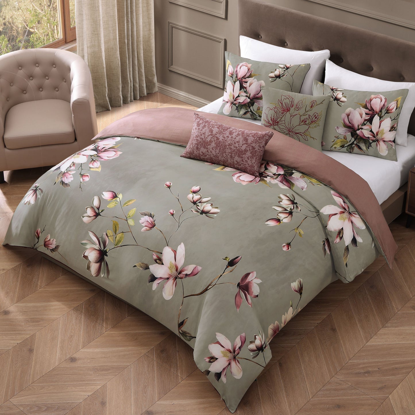Bebejan Purple Lilies 5 Piece Reversible Comforter Set
