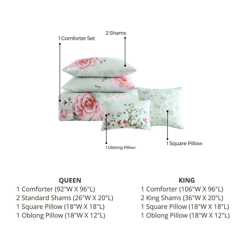 Bebejan Rose on Misty Green 5 Piece Reversible Comforter Set