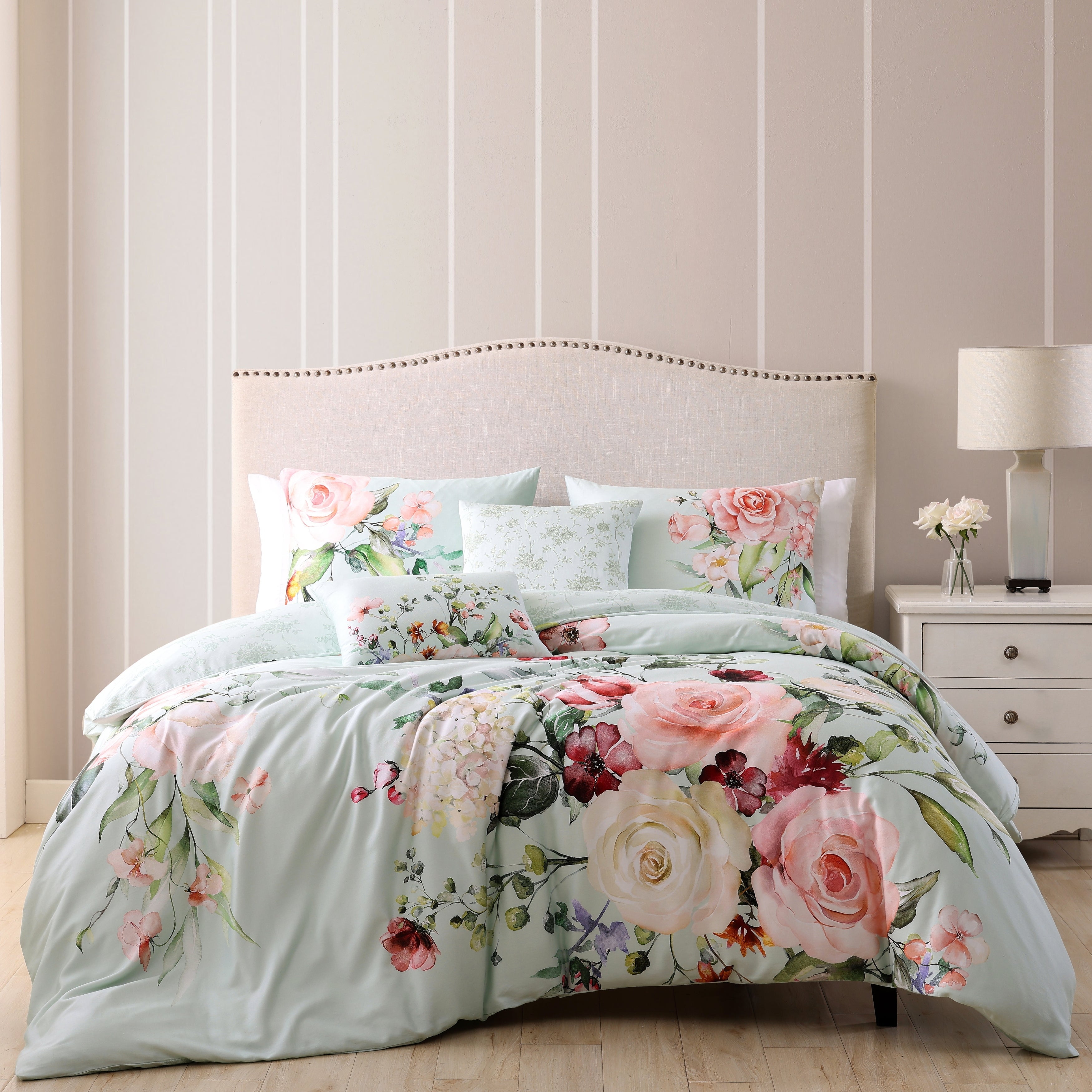 Bebejan Rose on Misty Green 5 Piece Reversible Comforter Set