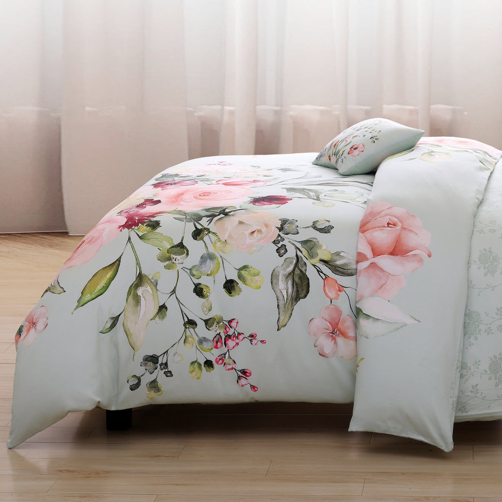 Bebejan Rose on Misty Green 5 Piece Reversible Comforter Set