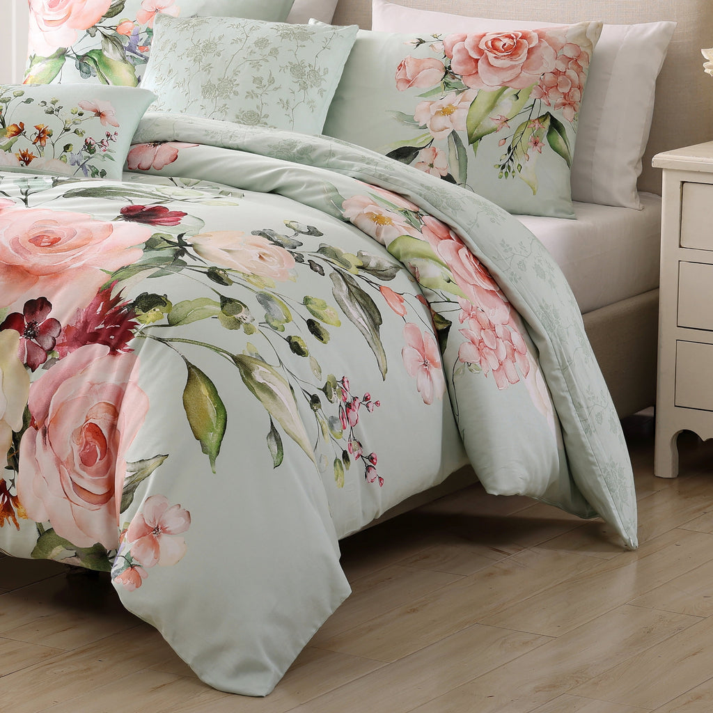 Bebejan Rose on Misty Green 5 Piece Reversible Comforter Set