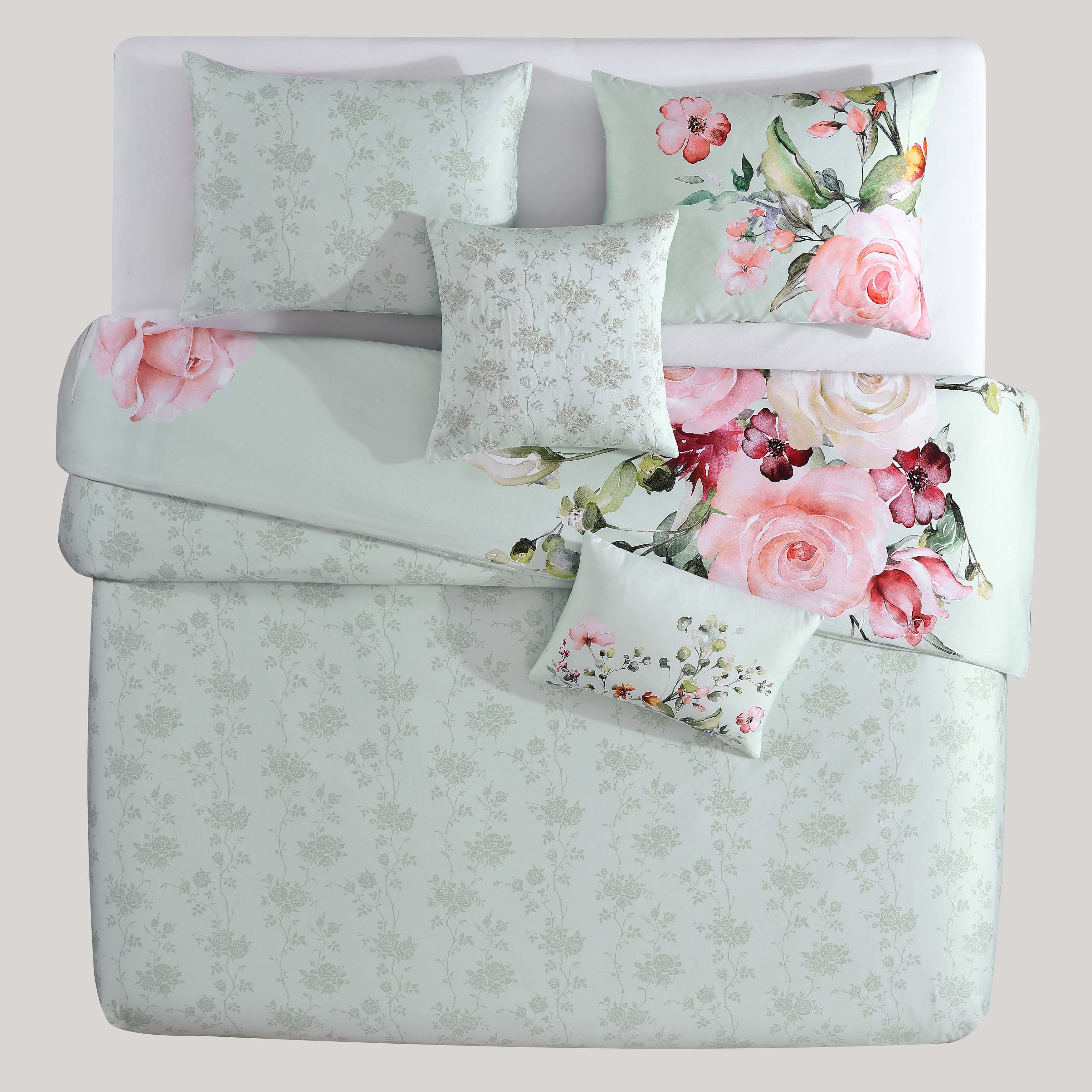 Bebejan Rose on Misty Green 5 Piece Reversible Comforter Set