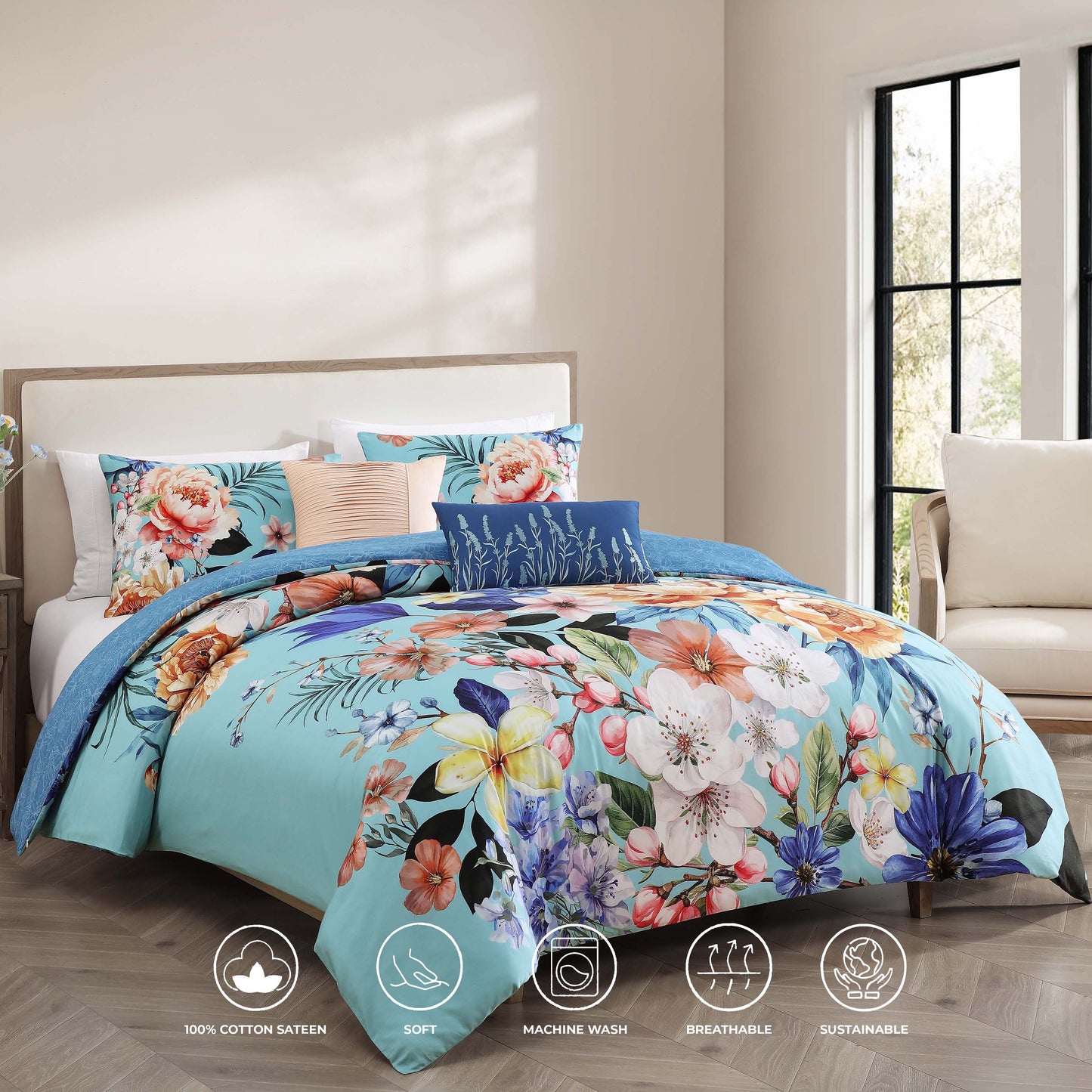 Bebejan Turquoise Reverie 5 Piece Reversible Comforter Set