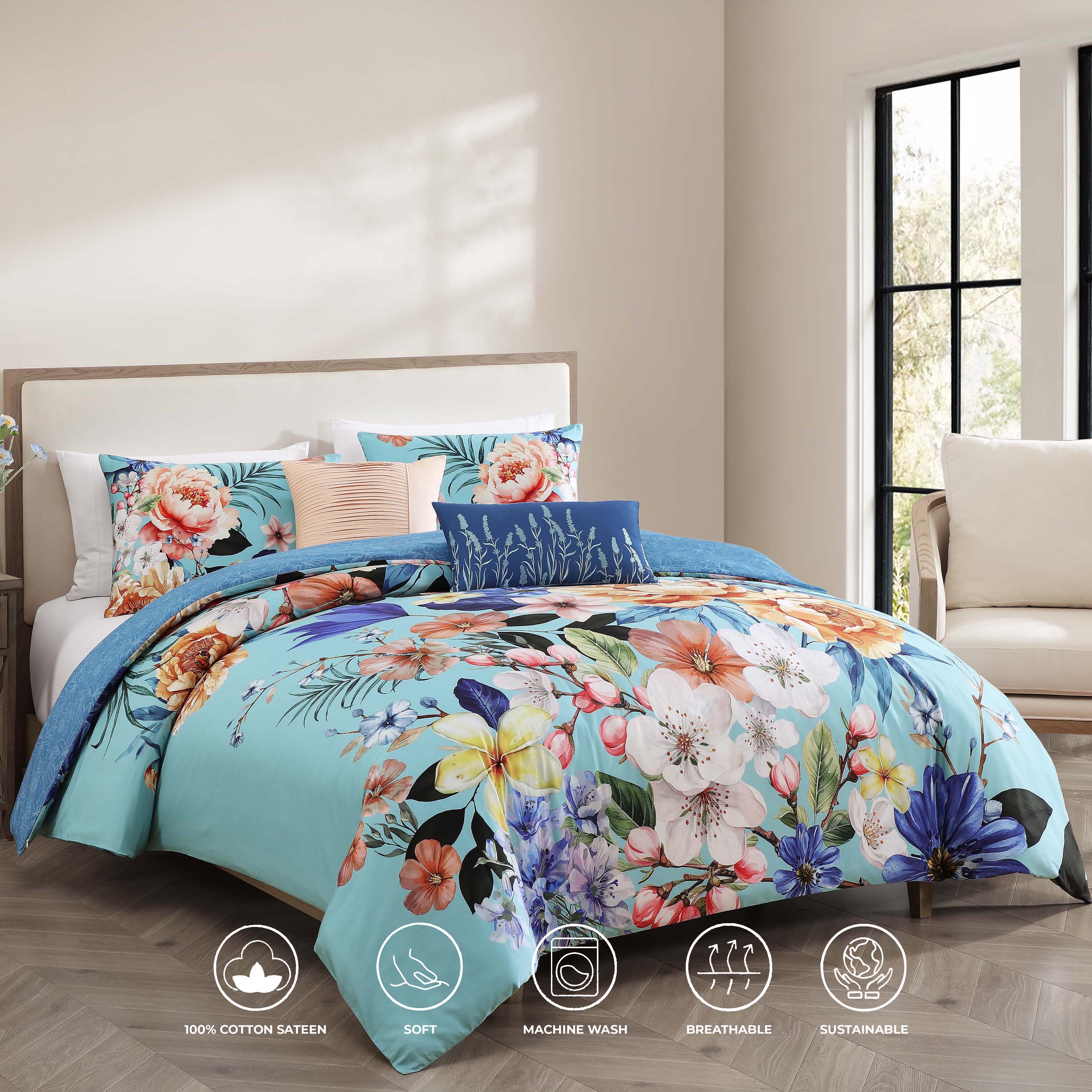 Bebejan Turquoise Reverie 5 Piece Reversible Comforter Set
